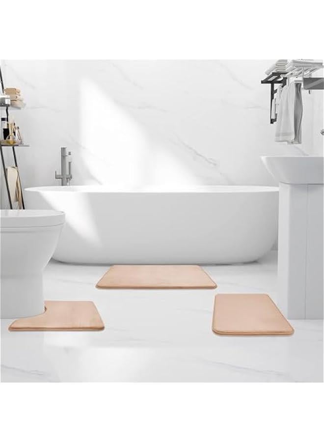 HOOKOR Bathroom Rug Sets 3 Piece, Non Slip Super Absorbent Soft Bathroom Mats, Machine Washable Bathroom Floor Mats Sets for Sink,Tub, Shower and Toilet (Beige) - Image 2