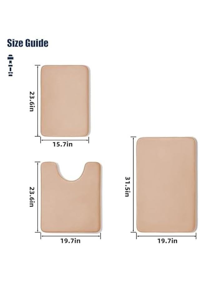HOOKOR Bathroom Rug Sets 3 Piece, Non Slip Super Absorbent Soft Bathroom Mats, Machine Washable Bathroom Floor Mats Sets for Sink,Tub, Shower and Toilet (Beige) - Image 3