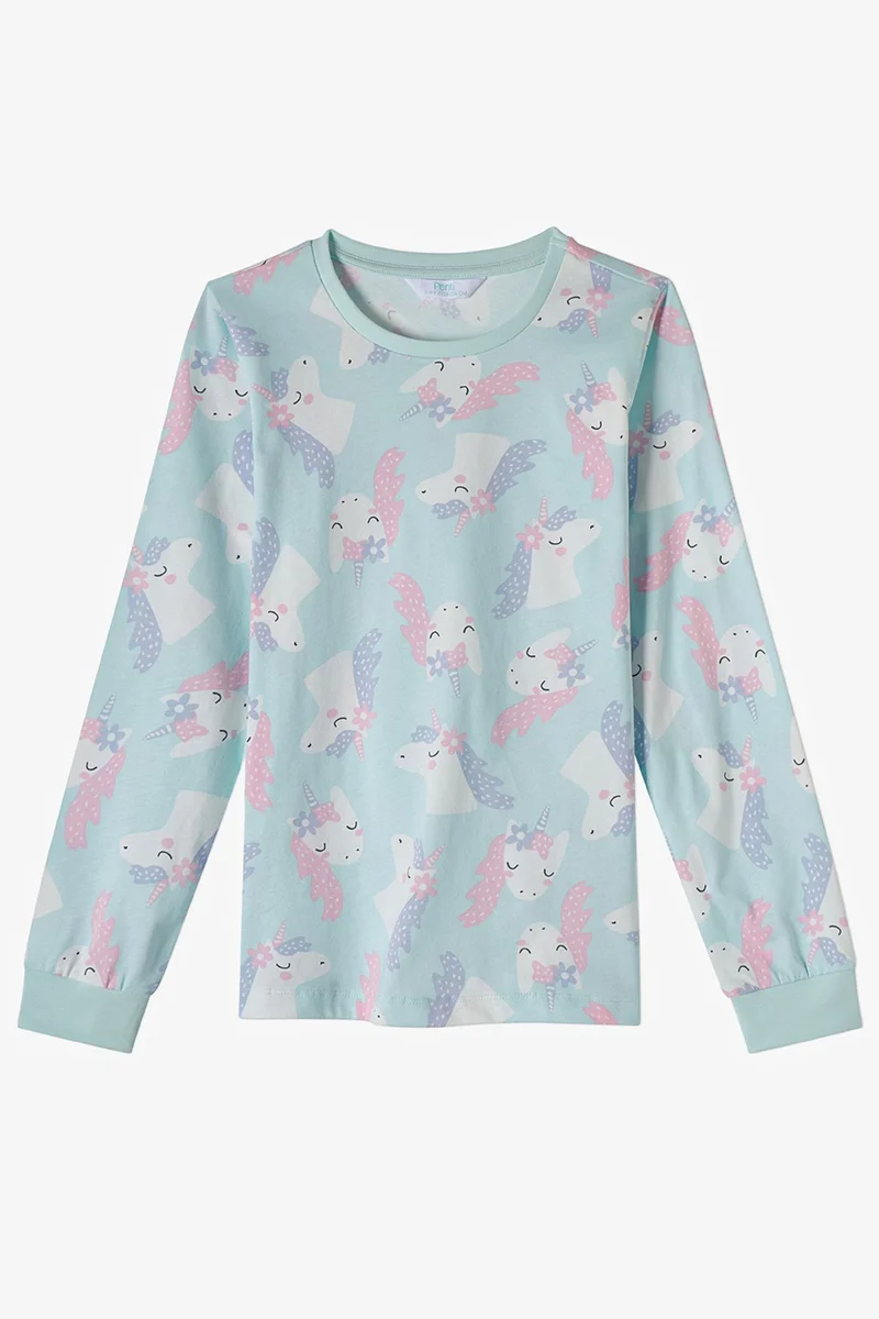 Penti PENTI Girls' Magical Repeat Cotton Long Sleeve Pajama Set