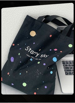 Joychic Foldable Canvas Bag Graphic Printed Large Capacity School Shoulder Bag Lightweight Daily Tote Black  - Image 2