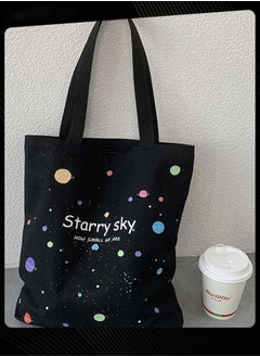 Joychic Foldable Canvas Bag Graphic Printed Large Capacity School Shoulder Bag Lightweight Daily Tote Black  - Image 3