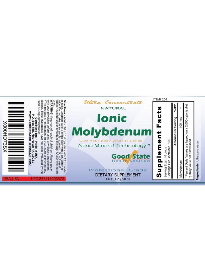 Good State Good State Liquid Ionic Molybdenum Ultra Concentrate (10 drops equals 100 mcg - 100 servings per bottle)  - Image 2