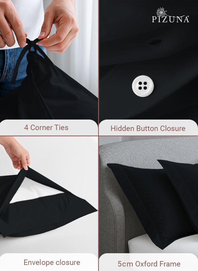 PIZUNA Pure Combed Cotton Duvet Cover Queen Size 220x230 cm, Black, 400 Thread Count Cool Breathable 100% Long Staple Cotton Sateen Weave Quilt Cover with 2 Pillowcases (Luxurious Bedding Set) - Image 4