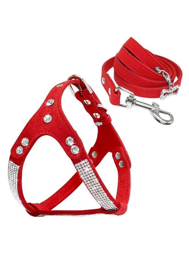 Beirui Soft Suede Leather Dog Harness and Leash Set - Rhinestone Dog Harness Sparkly Crystal Vest & 4 ft Lead for Small Medium Large Dogs Pets Poodle Beagle Corgi,Red,Chest for 17-20" - Image 1