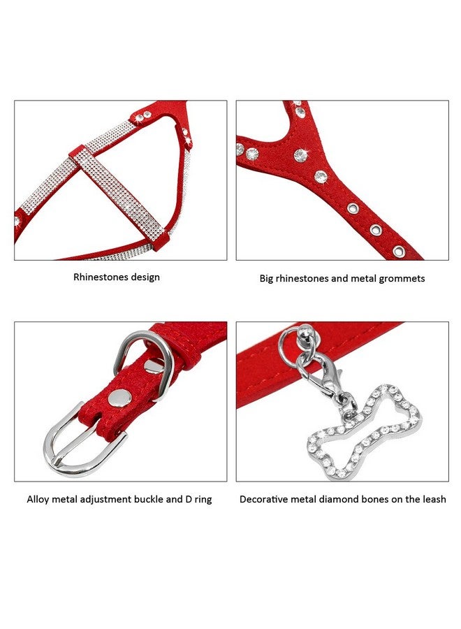 Beirui Soft Suede Leather Dog Harness and Leash Set - Rhinestone Dog Harness Sparkly Crystal Vest & 4 ft Lead for Small Medium Large Dogs Pets Poodle Beagle Corgi,Red,Chest for 17-20" - Image 4