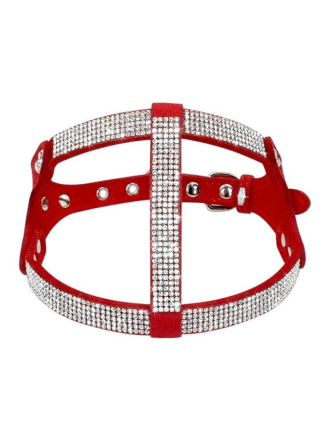 Beirui Soft Suede Leather Dog Harness and Leash Set - Rhinestone Dog Harness Sparkly Crystal Vest & 4 ft Lead for Small Medium Large Dogs Pets Poodle Beagle Corgi,Red,Chest for 17-20" - Image 2