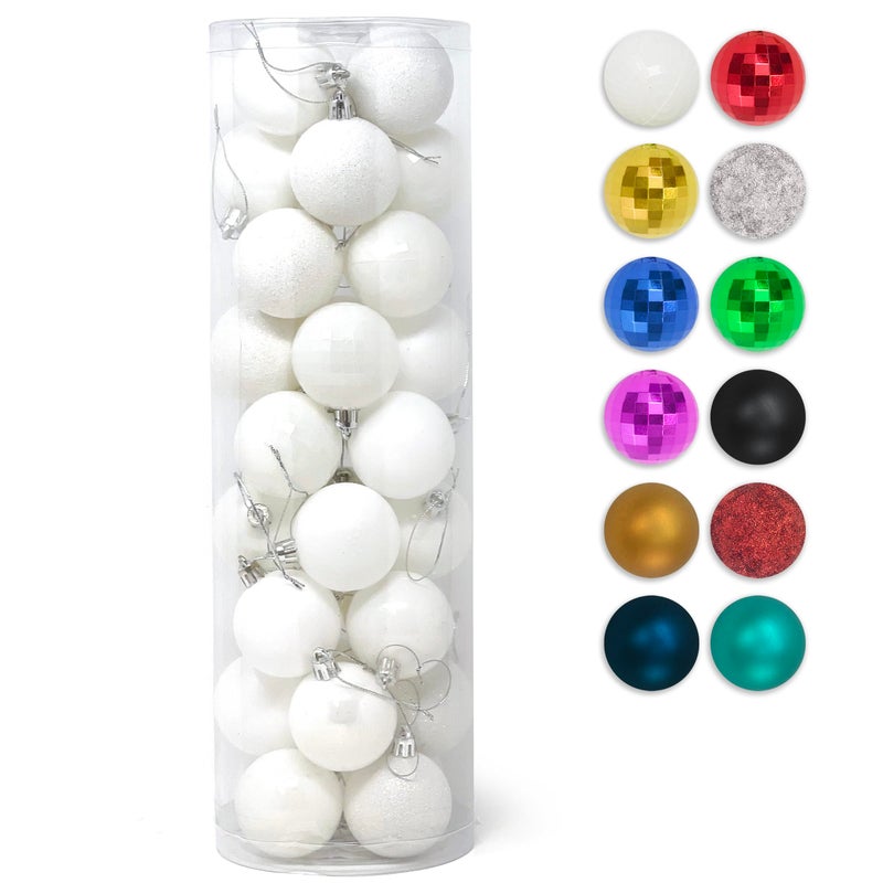 allgala Allgala Christmas Balls 36 PK 2 Inch (5CM) Pre-Strung Shatter Proof Christmas Ornament Balls for Xmas Tree-4 Style-White  - Image 1
