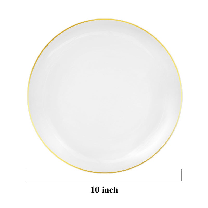Bestluck 100 PCS Gold and White Plastic Plates, 10 inch White Disposable Plates for Party, Plastic Dinner Plates for Party, Graduation, Birthday, Wedding - Image 2