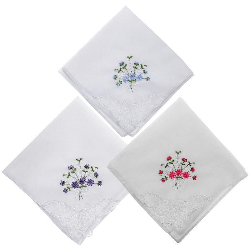 3pcs Cotton Handkerchief Lace Handkerchief Flower Embroidery Pattern For Women - Image 1