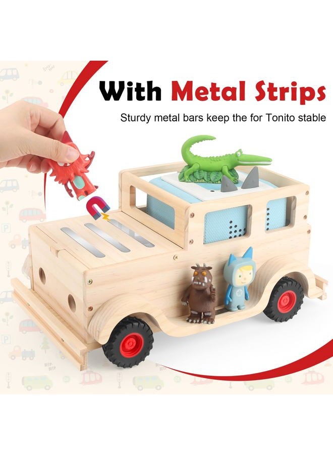 Taladad for Toniebox 2 and Toniebox 1 Tonie Shelf, Tonies Figures Tonies Storage,Magnetic Wooden Floating Shelves Compatible with Tonie Box Player Character (Natural, Car) - Image 2