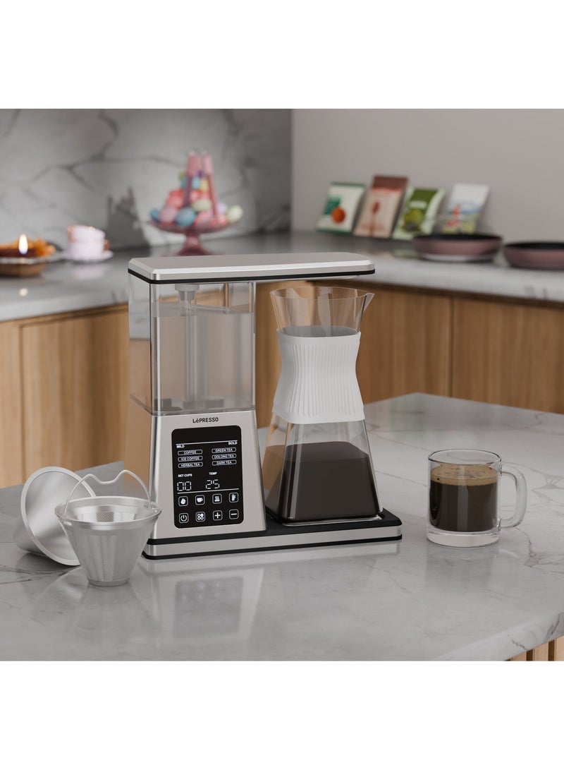 LePRESSO Crystal Brew Drip Coffee & Tea Maker with Smart Digital Control & Keep Warm Base / Cup Options 2 / 4 / 6 / 8 / Adjustable Temperature Control - Silver - Image 3
