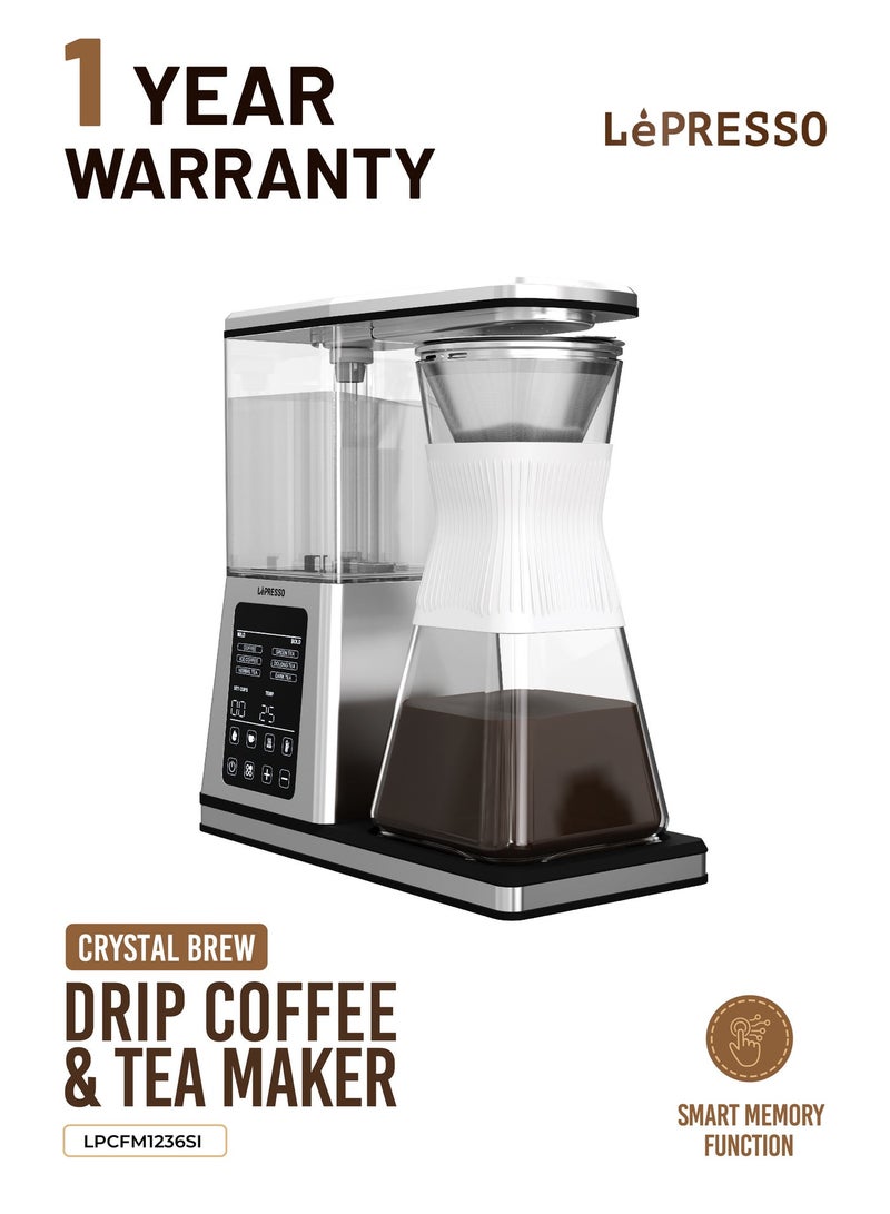 LePRESSO Crystal Brew Drip Coffee & Tea Maker with Smart Digital Control & Keep Warm Base / Cup Options 2 / 4 / 6 / 8 / Adjustable Temperature Control - Silver - Image 2
