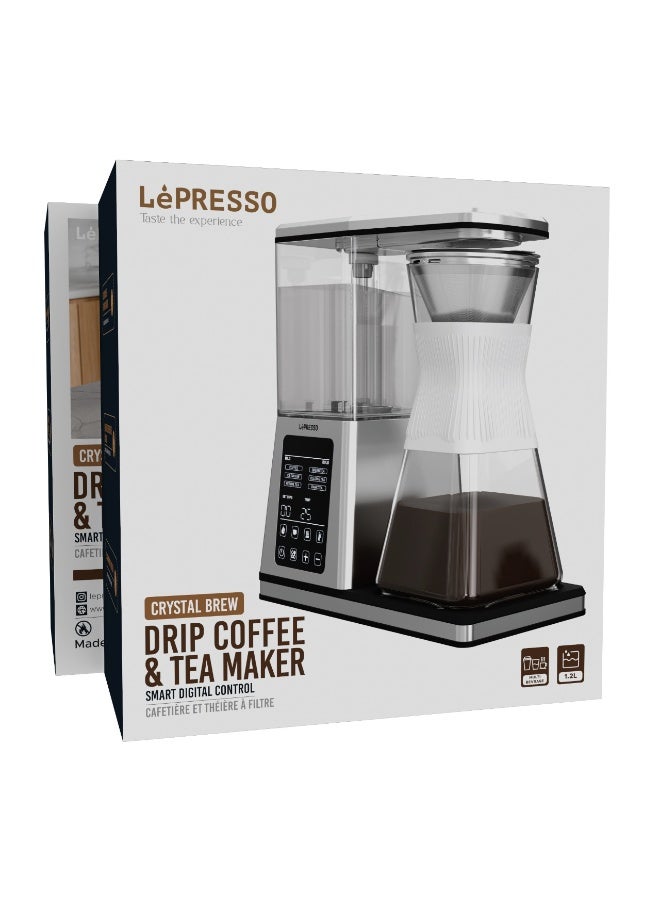 LePRESSO Crystal Brew Drip Coffee & Tea Maker with Smart Digital Control & Keep Warm Base / Cup Options 2 / 4 / 6 / 8 / Adjustable Temperature Control - Silver - Image 4