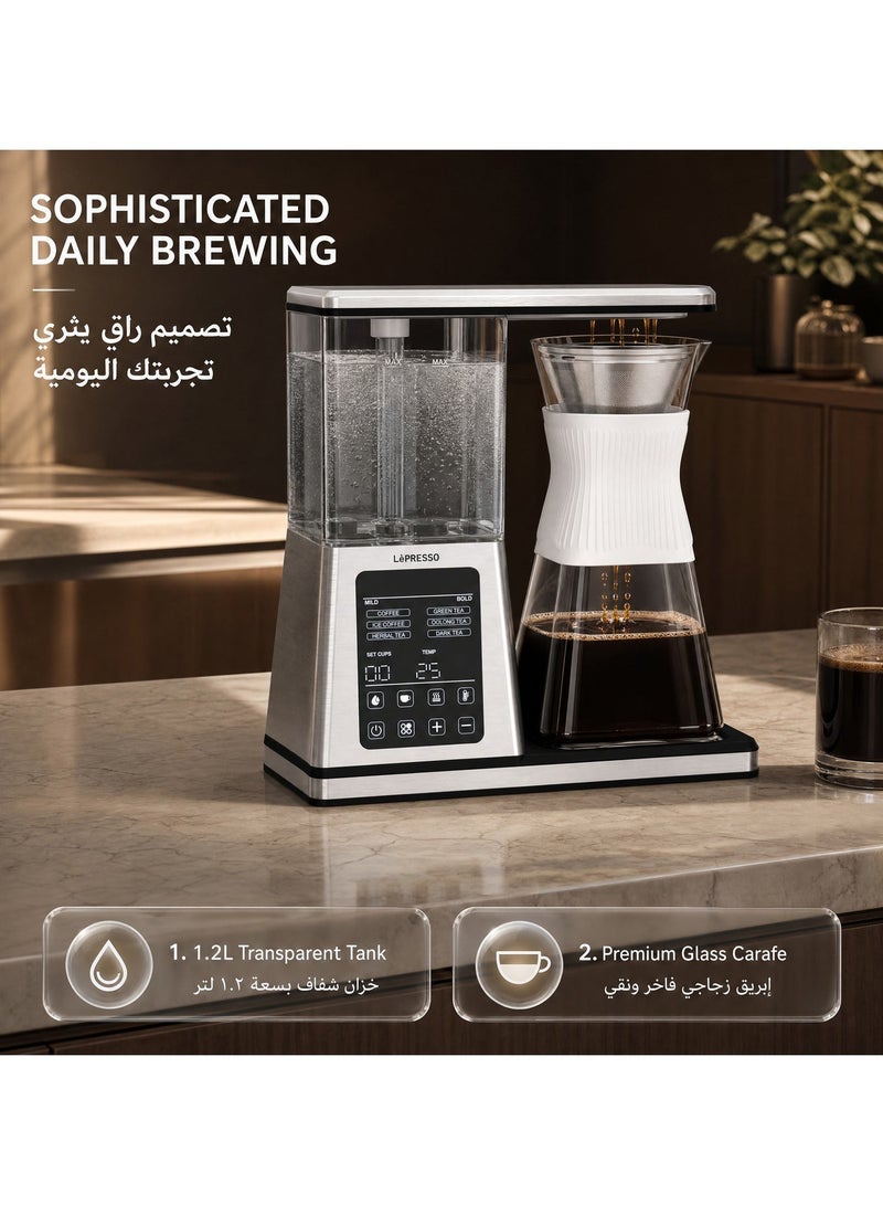 ليبرسو ماكينة تحضير القهوة والشاي بالتنقيط كريستال برو مع تحكم رقمي ذكي وقاعدة دافئة/خيارات الكوب 2/4/6/8/تحكم في درجة الحرارة قابلة للتعديل - فضي - Image 2