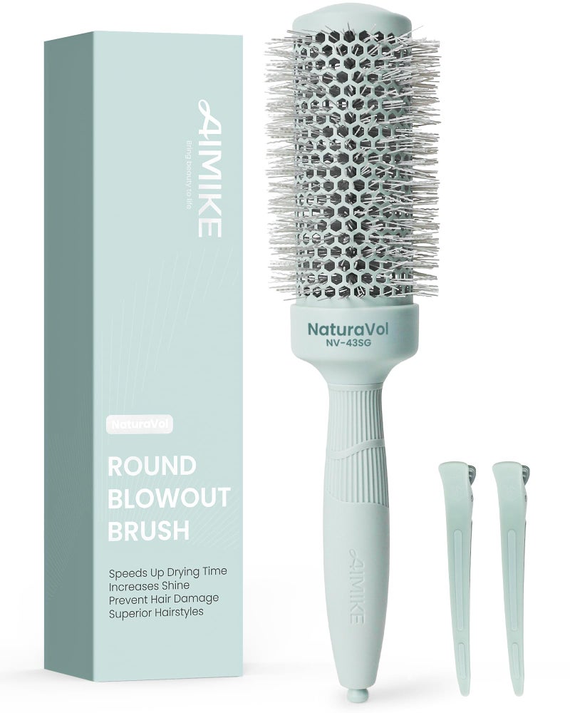 AIMIKE NaturaVol Round Brush for Blow Out, Round Hair Brush Nano Thermal Ceramic & Ionic Tech, for Blow Drying & Salon-like Styling at-home, Maximum Volume Shine - 1.7â€ Barrel, 2.5â€ w/Bristle - Image 1