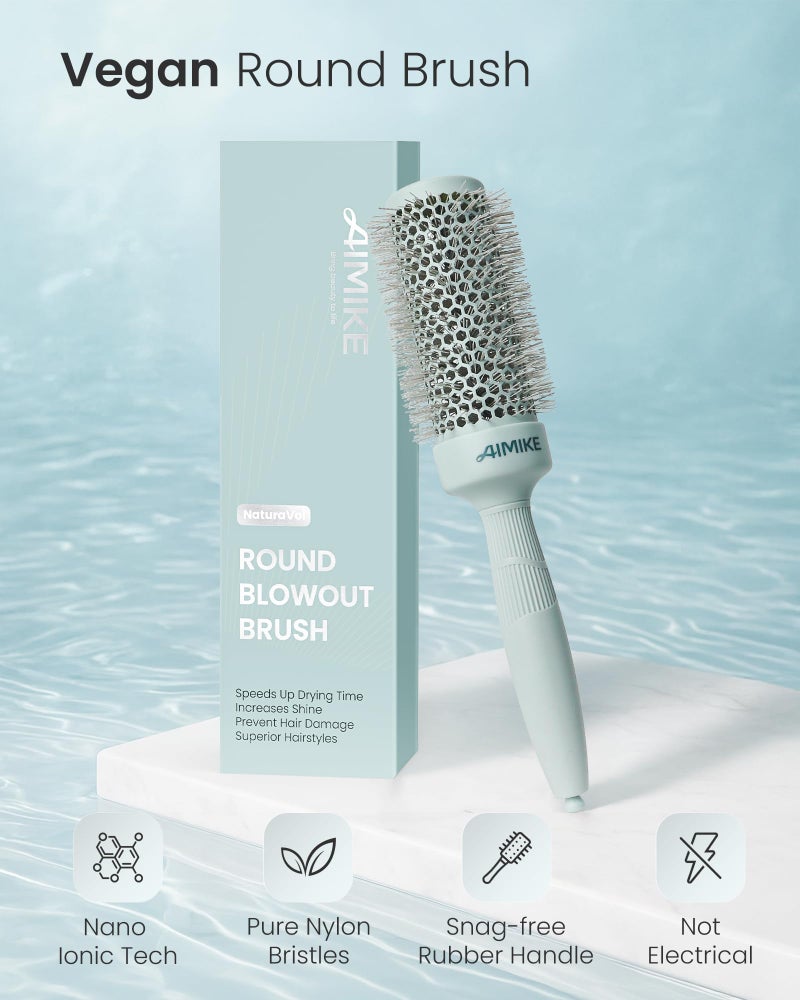 AIMIKE NaturaVol Round Brush for Blow Out, Round Hair Brush Nano Thermal Ceramic & Ionic Tech, for Blow Drying & Salon-like Styling at-home, Maximum Volume Shine - 1.7â€ Barrel, 2.5â€ w/Bristle - Image 4