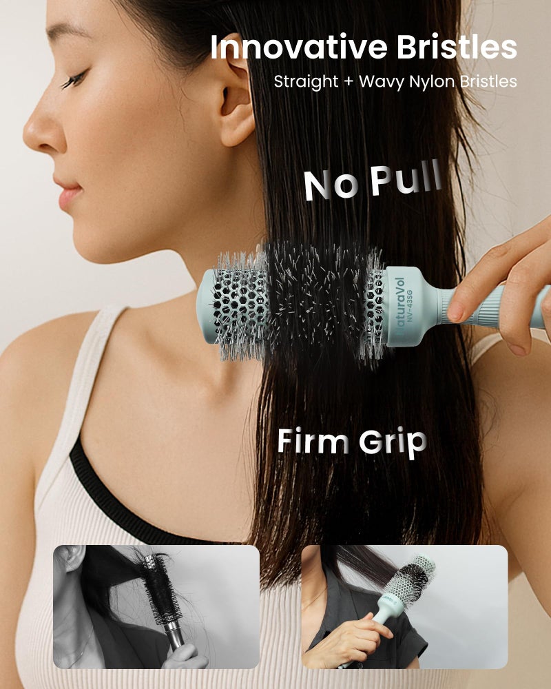 AIMIKE NaturaVol Round Brush for Blow Out, Round Hair Brush Nano Thermal Ceramic & Ionic Tech, for Blow Drying & Salon-like Styling at-home, Maximum Volume Shine - 1.7â€ Barrel, 2.5â€ w/Bristle - Image 5