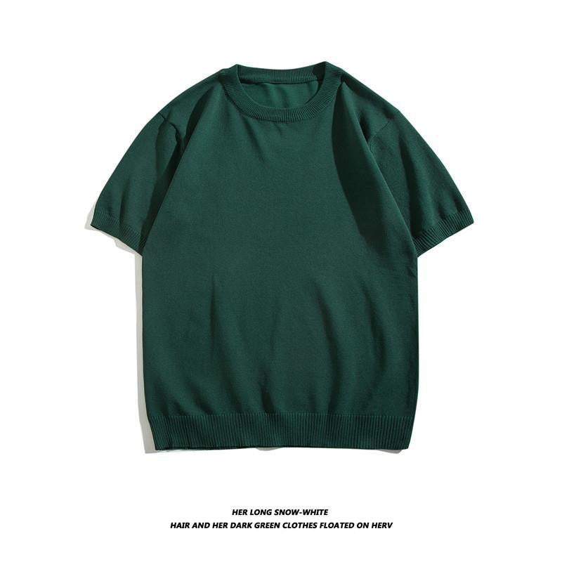Summer Ice Silk Men'S Short Sleeve Thin T-Shirt Slim Round Neck Ice Solid Color Breathable Thin Top Men'S Half Sleeve - Image 2