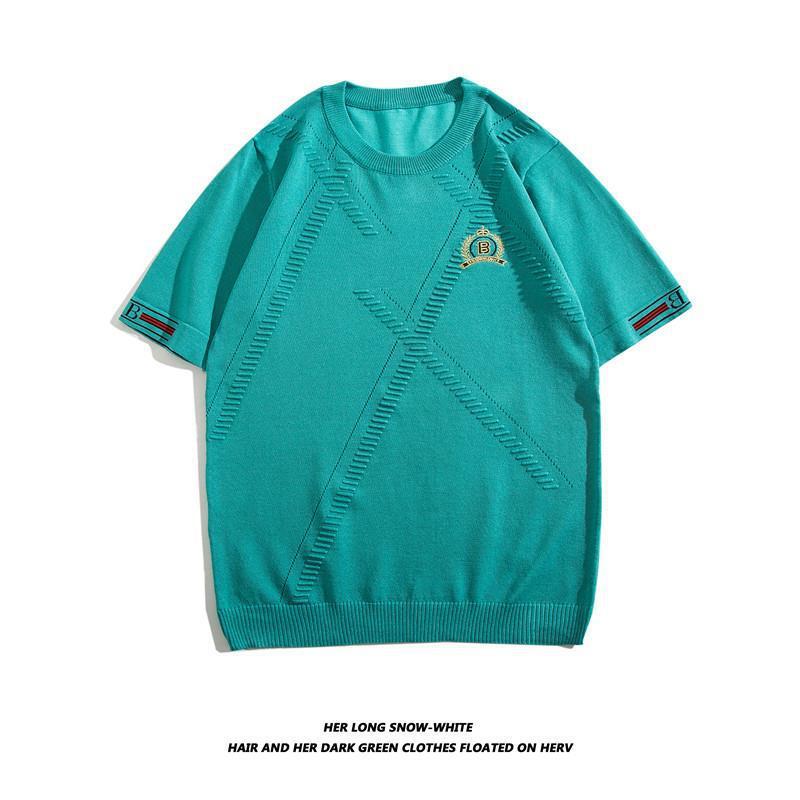 Summer Ice Silk Men'S Short Sleeve Thin T-Shirt Slim Round Neck Ice Solid Color Breathable Thin Top Men'S Half Sleeve - Image 5