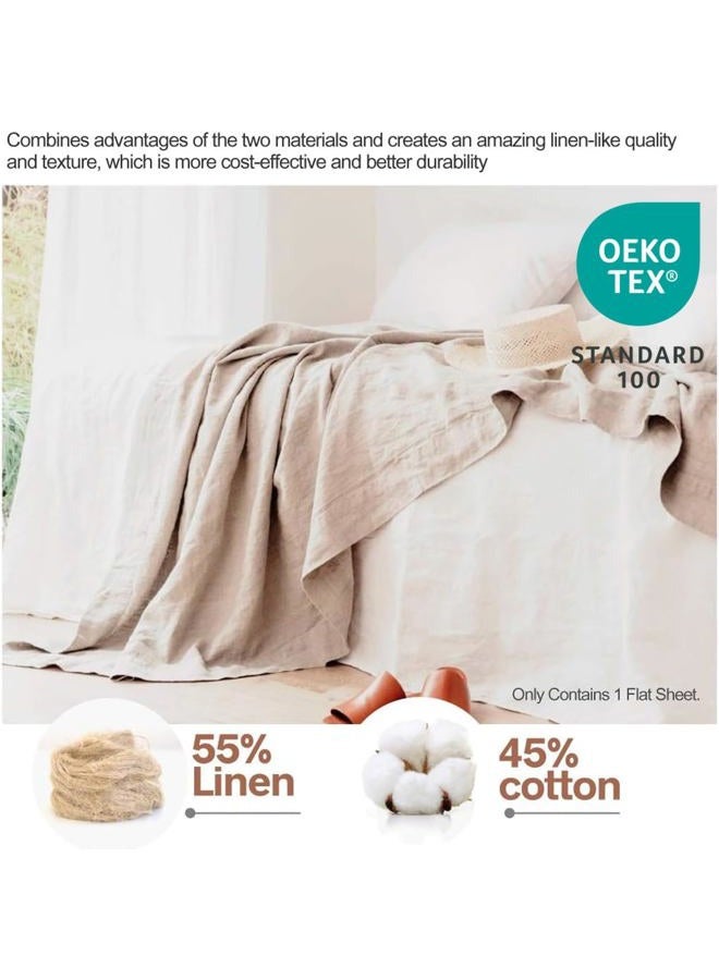BISELINA Linen Sheet French Flax Flat Sheet 55% Euro Linen 45% Cotton Basic Style Solid Color Soft Breathable Farmhouse Top Sheet (Twin, Linen) - Image 2