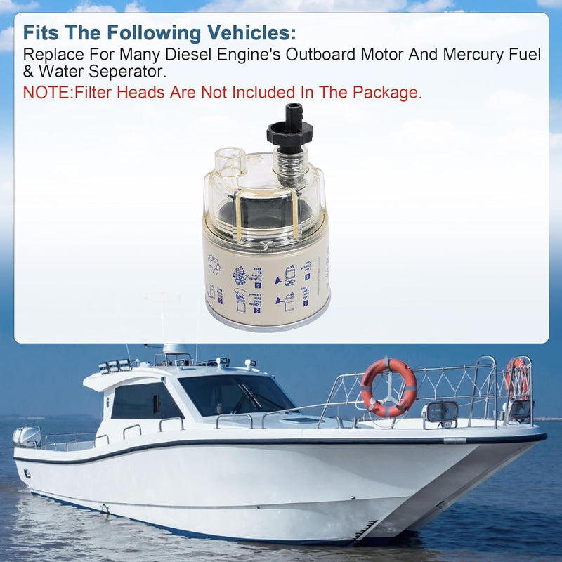 CARMOCAR R12T Fuel Filter and Nylon Collection bowl for R12T Marine 3/8 Inch NPT Outboard Motor Spin-on Housing 120AT NPT ZG1/4-19 R12T,S3240,18-7947 - Image 2