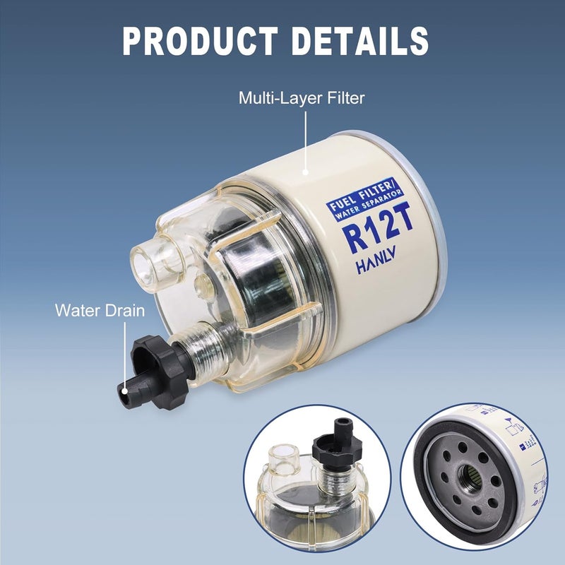 CARMOCAR R12T Fuel Filter and Nylon Collection bowl for R12T Marine 3/8 Inch NPT Outboard Motor Spin-on Housing 120AT NPT ZG1/4-19 R12T,S3240,18-7947 - Image 4