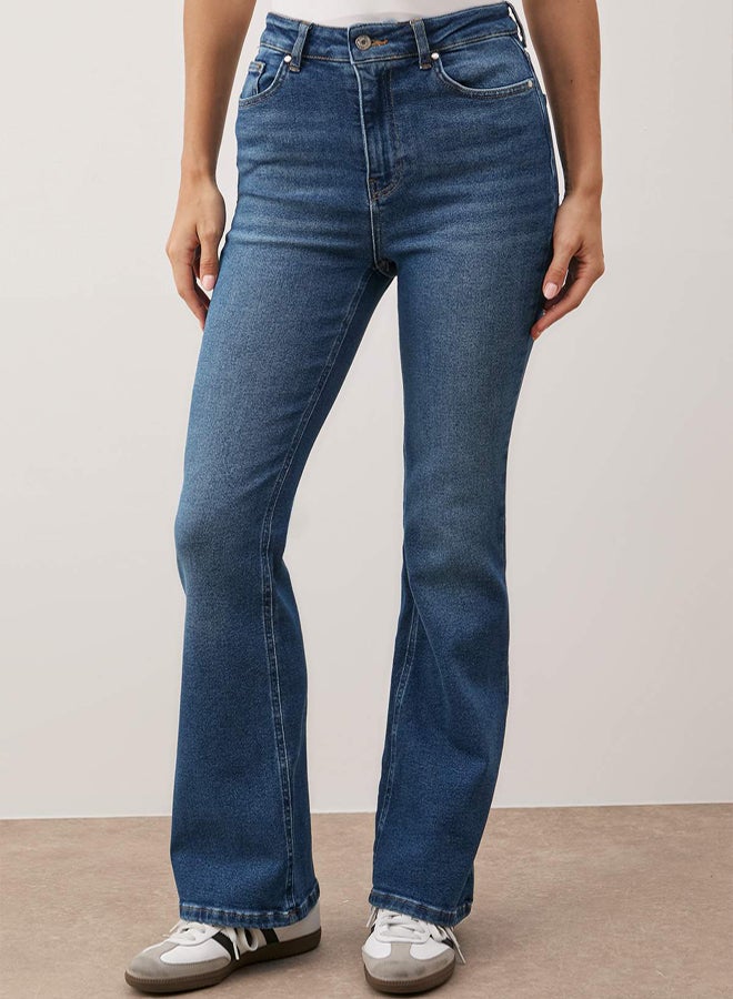 trendyol Dark Blue High Waist Flare Jeans - Image 3