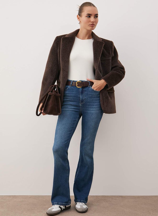 trendyol Dark Blue High Waist Flare Jeans - Image 1