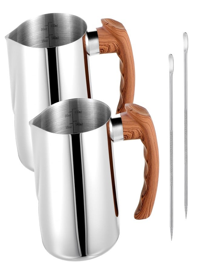 wutfuooo 2 Pcs Stainless Steel Milk Frothing Pitcher - 20oz (600ml), Espresso Steaming Pitcher with Anti-scald Handle for Coffee, Cappuccino, Latte Art - Image 1