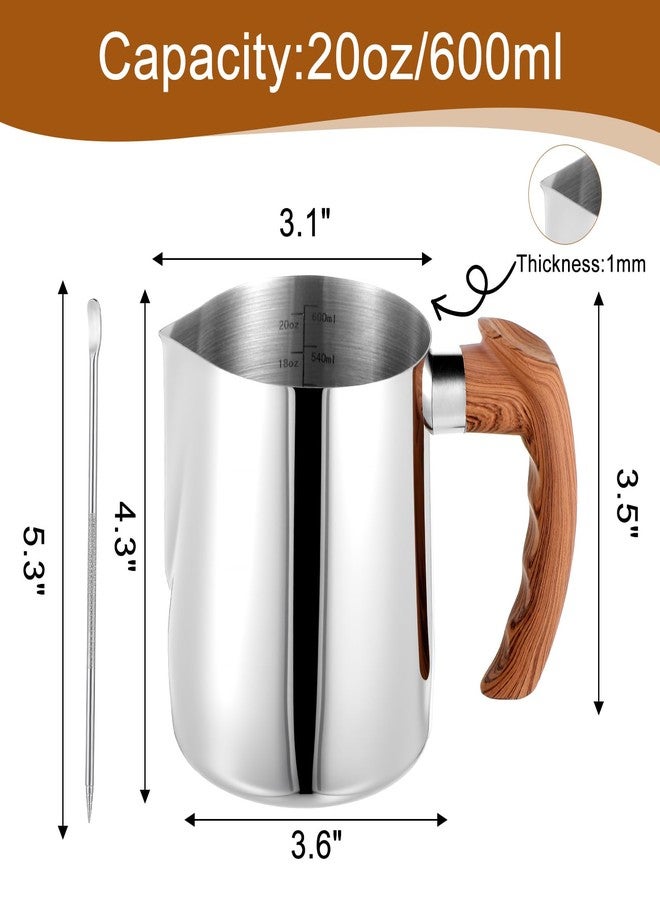 wutfuooo 2 Pcs Stainless Steel Milk Frothing Pitcher - 20oz (600ml), Espresso Steaming Pitcher with Anti-scald Handle for Coffee, Cappuccino, Latte Art - Image 2