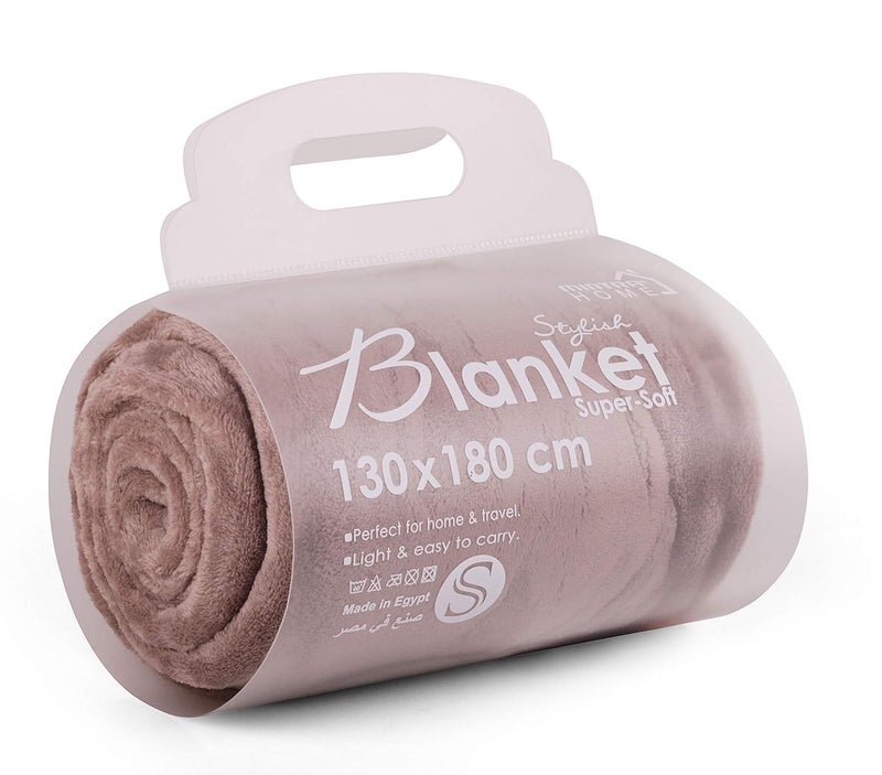 Mintra Microfiber Blanket, Super Soft, 100% Polyester (130 x 180 cm) - Mocha - Image 1