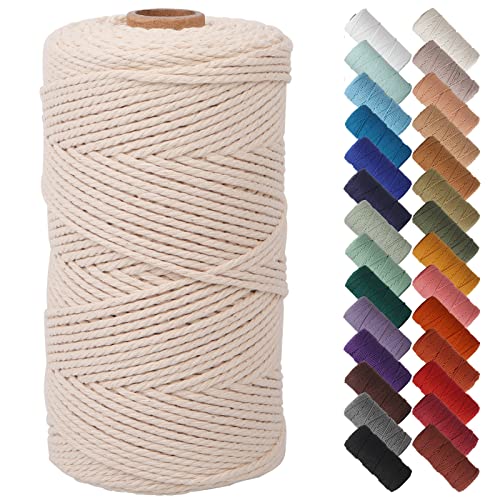 NOANTA Natural Macrame Cord 2mm x 220yards, Colored Macrame Rope, 3 Strand Twisted Cotton Rope Macrame Yarn, Colorful Cotton Craft Cord for Wall Hanging, Plant Hangers, Crafts, Knitting - Image 1