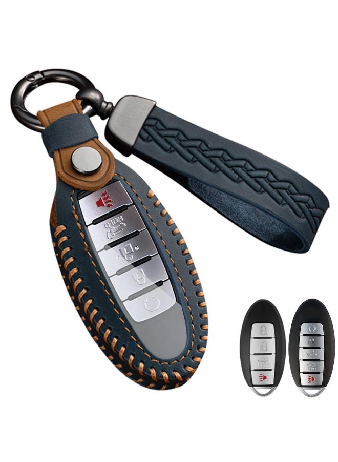 NOSKIN Fit for Nissan Key Fob Cover,Leather Car Key Shells Fob Holder,Compatible for Nissan Altima Rogue Sentra Patrol Pathfinder Frontier Maxima Titan Murano Versa Armada GTR,3/4/5 Buttons (Blue) - Image 1