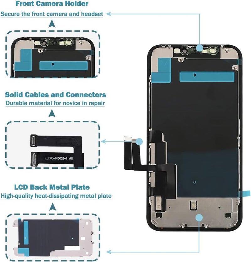 Ayake Store Screen Replacement for iPhone XR, 6.1-inch LCD Display Full HD and Touch Digitizer Assembly True Tone Programmable Face ID Remains with Tool Kits, for Model A1984, A2105, A2106, A2108 - Image 3