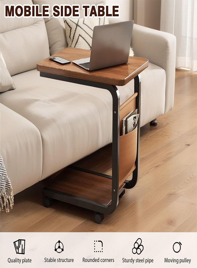 GUDOO C Shaped Side Table,End Table,Couch Table with Side Pockets and Wheels,Movable Metal Frame Snack Laptop Table,Slide Under Sofa Table for Living Room and Small Spaces - Image 3