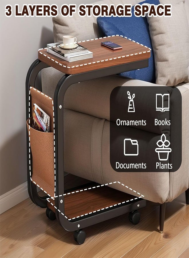 GUDOO C Shaped Side Table,End Table,Couch Table with Side Pockets and Wheels,Movable Metal Frame Snack Laptop Table,Slide Under Sofa Table for Living Room and Small Spaces - Image 4