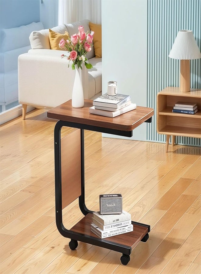 GUDOO C Shaped Side Table,End Table,Couch Table with Side Pockets and Wheels,Movable Metal Frame Snack Laptop Table,Slide Under Sofa Table for Living Room and Small Spaces - Image 1