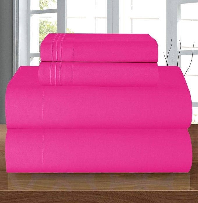 ELEGANT COMFORT LUXURY PREMIUM HOTEL QUALITY MICROFIBER 4PIECE SHEET SET WRINKLE RESISTANT ALL AROUND ELASTIC FITTED SHEET DEEP POCKET UP TO 16 KING HOT PINK