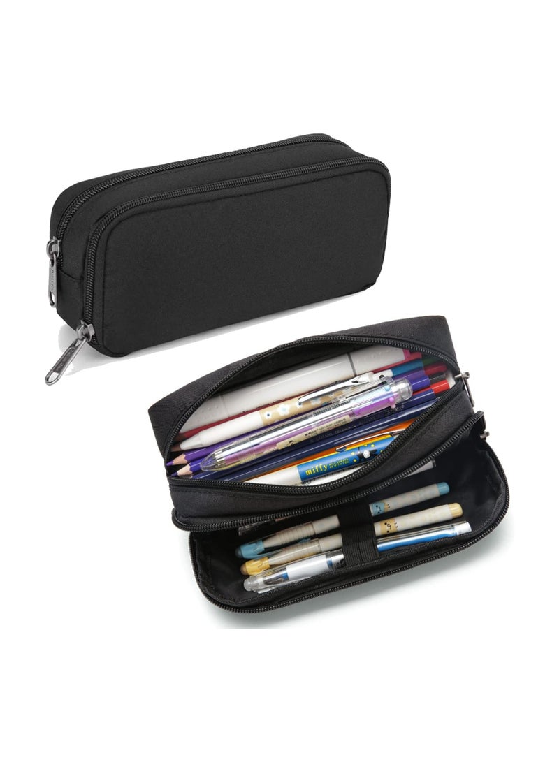 Loquat Pencil Case Large Capacity Pencil Pouch Aesthetic Pen Bag Office Stationery Organizer Simple Sturdy Multifunctional Pencil Bag for Men, Black - Image 1