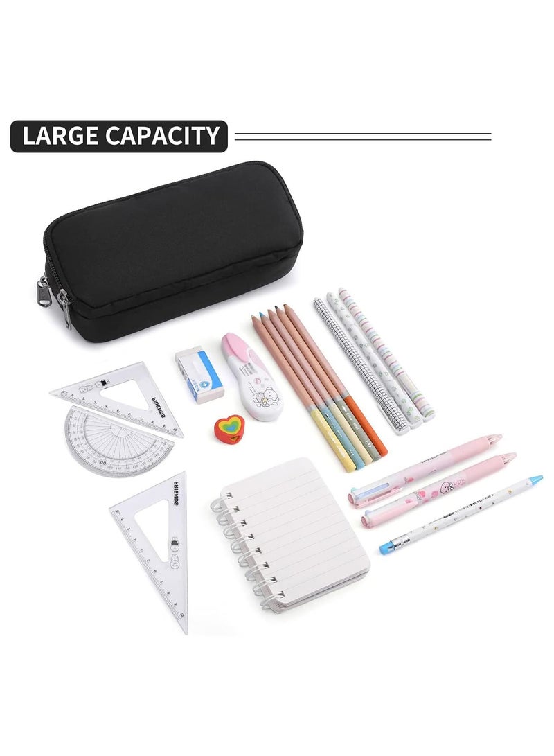 Loquat Pencil Case Large Capacity Pencil Pouch Aesthetic Pen Bag Office Stationery Organizer Simple Sturdy Multifunctional Pencil Bag for Men, Black - Image 3