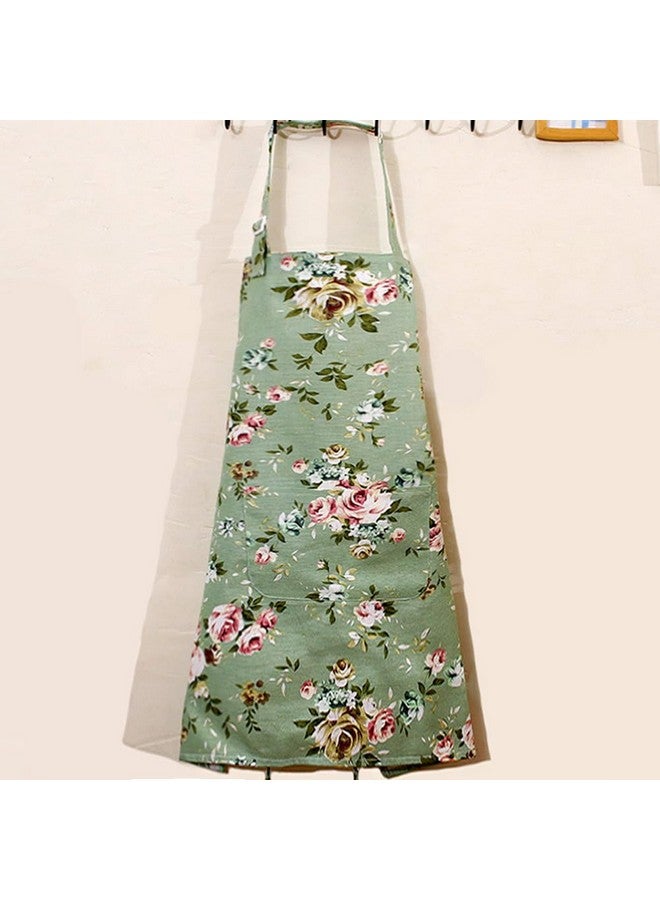 DDJYP HOMKIN Women Kitchen Apron-2 Pack, Cotton Canvas Flower Apron, Floral Pattern Apron with Pockets for Women Chef Apron(Green&Blue) - Image 4