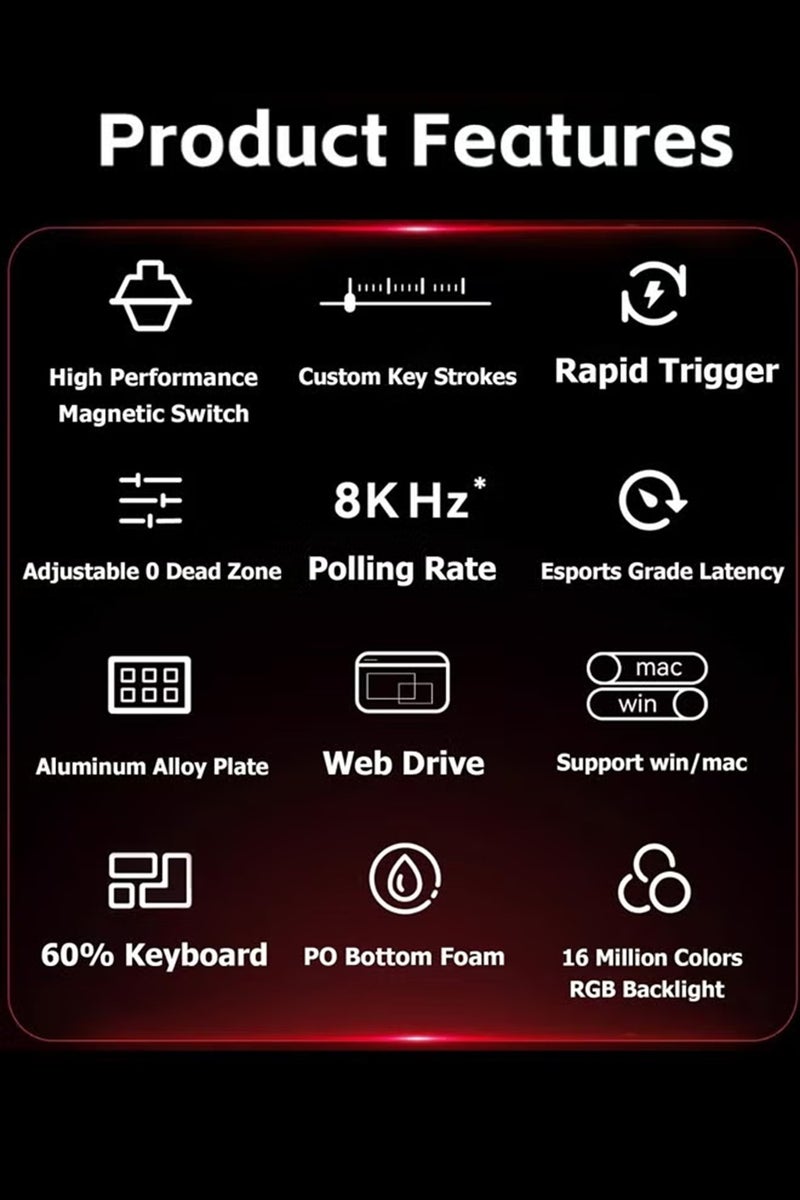 MADLIONS Mad60HE RGB Mechanical Keyboard Magnetic Switches Hot Swap Customized 8KHZ FPS Gaming Keyboard with Adjustable Actuation, 8000 Hz Polling Rate, Rapid Trigger Mode, Hall Effect Switches, for PC/Mac,(white, Magnetic Amber Pro Switch)  - Image 3