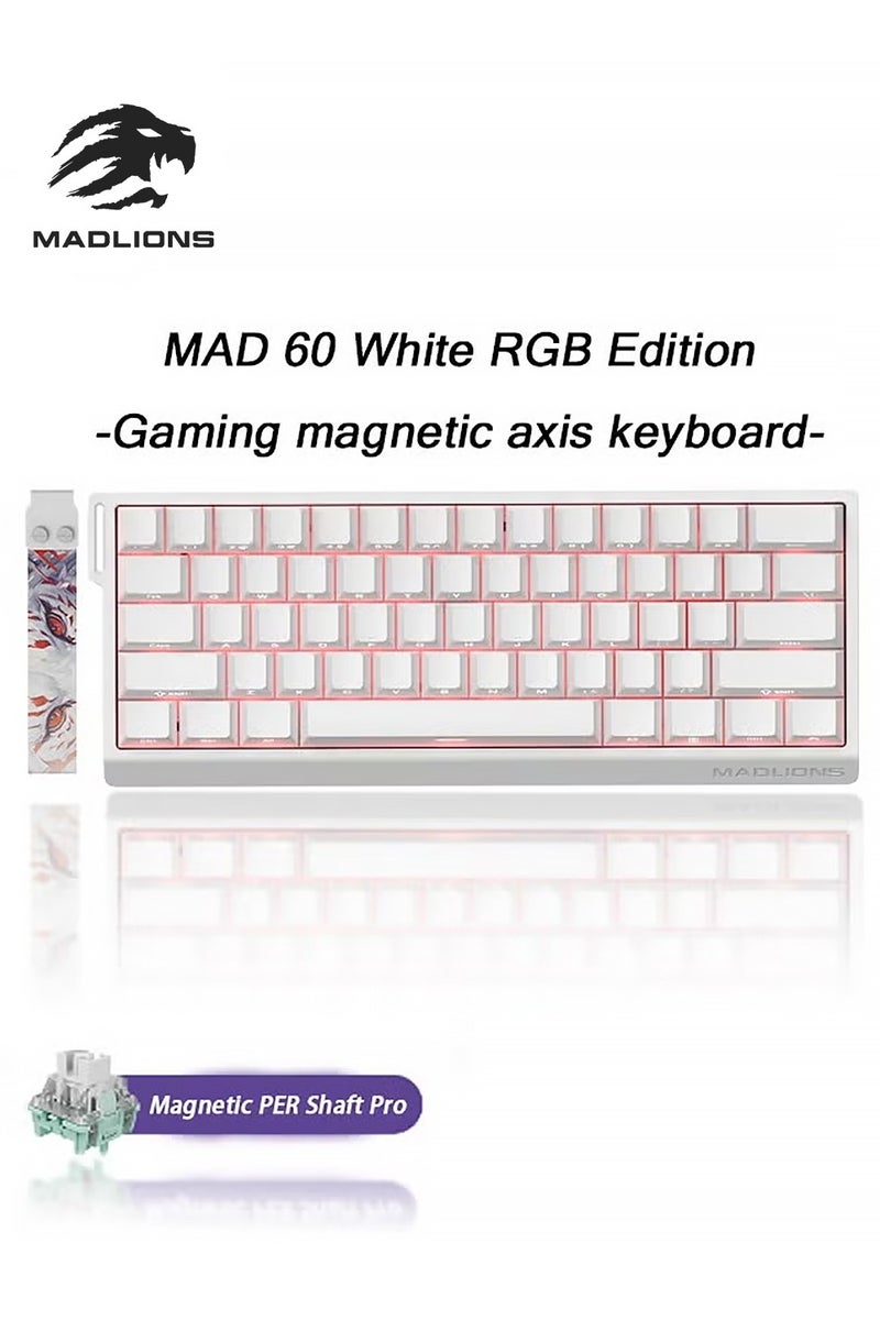 MADLIONS Mad60HE RGB Mechanical Keyboard Magnetic Switches Hot Swap Customized 8KHZ FPS Gaming Keyboard with Adjustable Actuation, 8000 Hz Polling Rate, Rapid Trigger Mode, Hall Effect Switches, for PC/Mac,(white, Magnetic Amber Pro Switch)  - Image 1