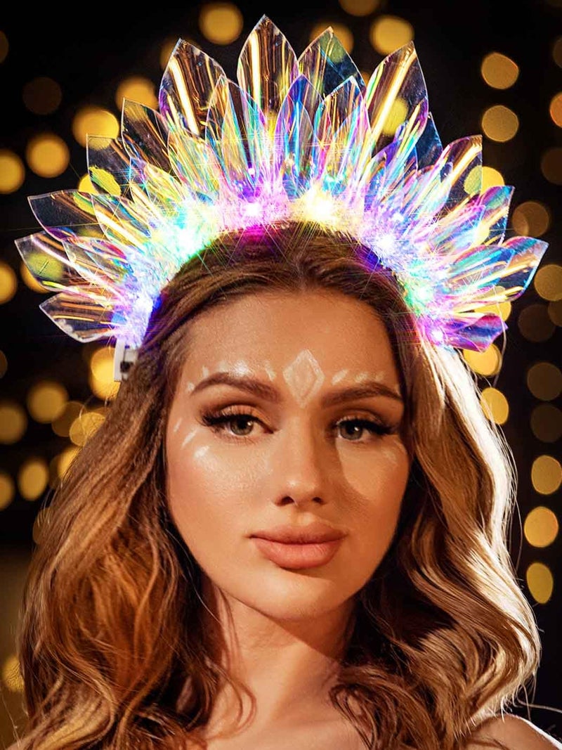 GENBREE Light Up Headband LED Glow Hair Band Rave Party Headpiece Costume Crown Hair Accessories for Women 