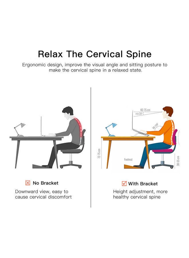 NIBEMINENT Portable Laptop Stand Foldable Aluminum Alloy Riser Silver - Image 2