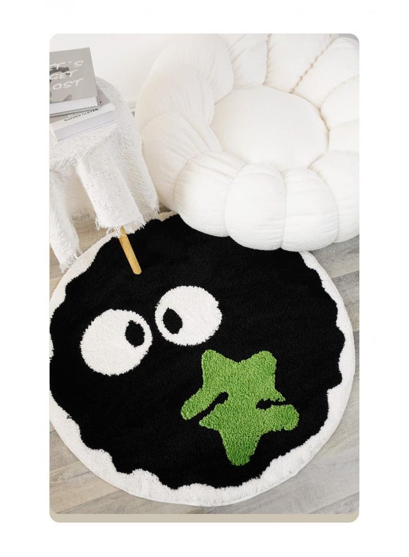 Y&D Bedroom Carpet Round Cartoon Coal Ball Carpet Flocking Non-Slip Mat Dirt Resistant Carpet-Green60*60cm  - Image 1