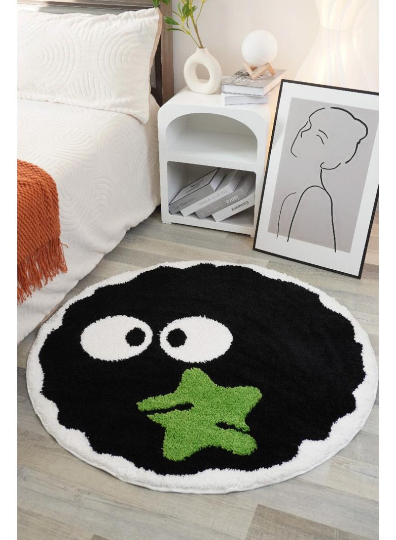Y&D Bedroom Carpet Round Cartoon Coal Ball Carpet Flocking Non-Slip Mat Dirt Resistant Carpet-Green60*60cm  - Image 2