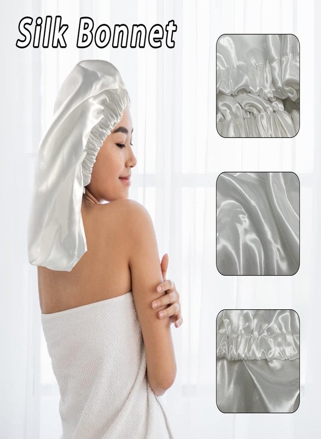 Go well Satin Bonnet for Curly Hair with Free Silk Satin Pillow Covers and Scrunchies | Silk Bonnet for Hair|Best Gift Combo of Pack of 2 Satin Pillowcases with 3 Silk Scrunchies HairCap (white) - Image 3