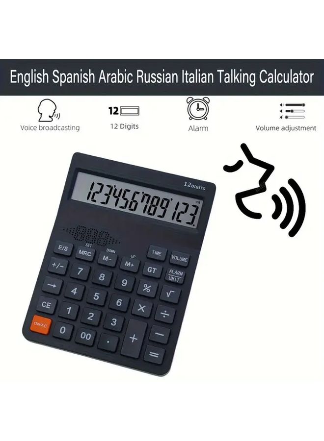 8 12 Digit LCD Display Calculator Italian Speaking Voice Broadcasting Business Office Learning - Image 1