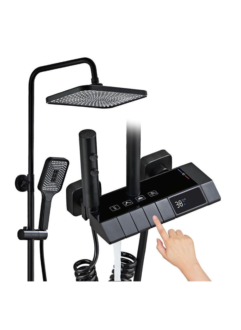 Cool Baby COOLBABY Black Shower System with LED Digital Display Shower Faucet Set Wall Mounted Rain Shower Mixer Shower Combo Set 4-Way Shower Unit with 12 Inch Rain Shower Head 3 Mode Hand Shower Bidet Shower  - Image 1
